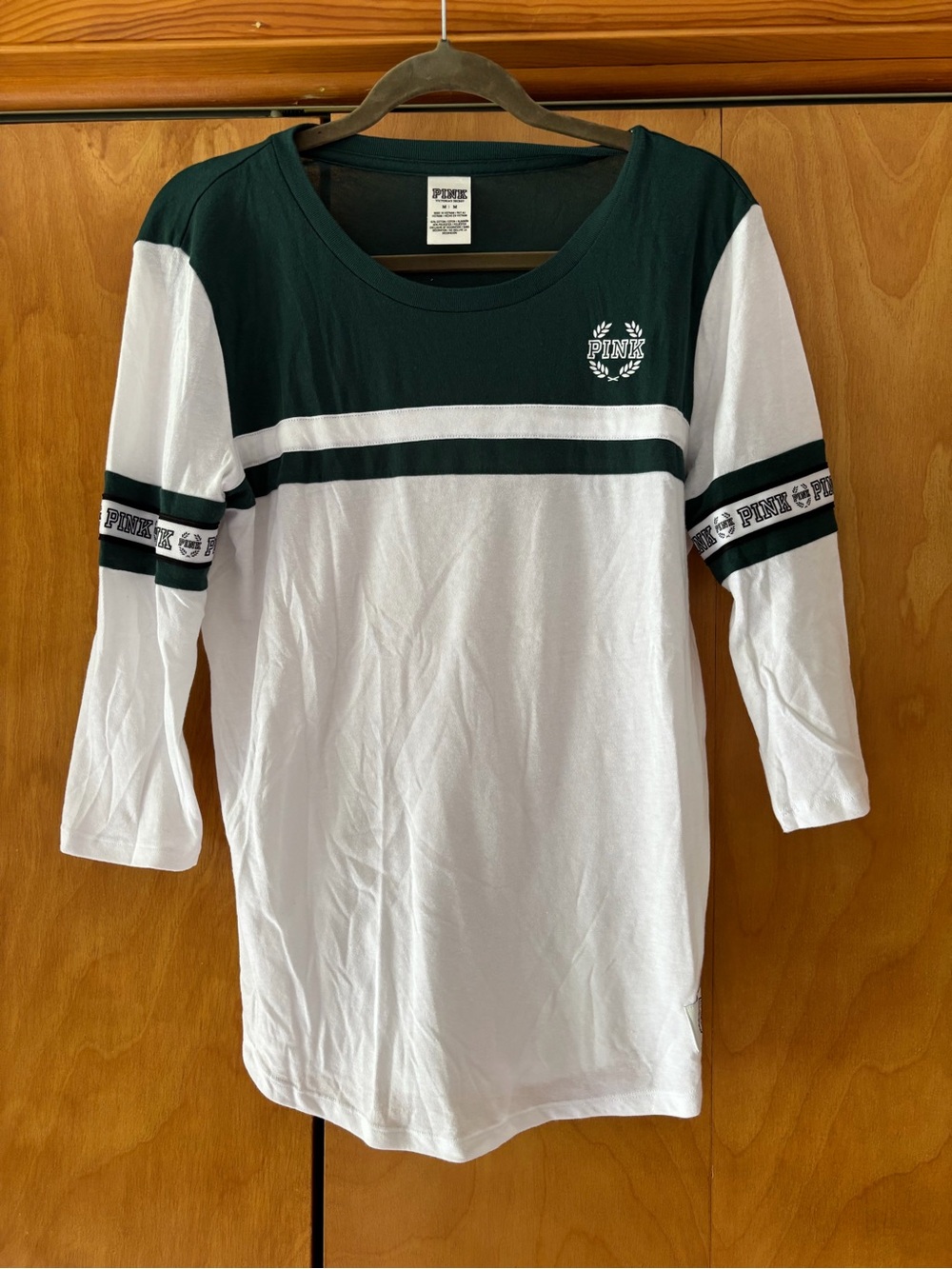 PINK Victoria's Secret Green & White Sports Tee